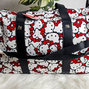 NWT Sanrio Hello Kitty Pattern Rolling Travel Suitcase Duffel Bag with Wheels